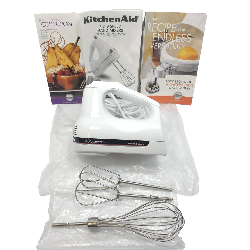 KitchenAid Digital 9 Speed Hand Mixer, KHM9PWH3, White, 2 -beaters, 1 -Whisk